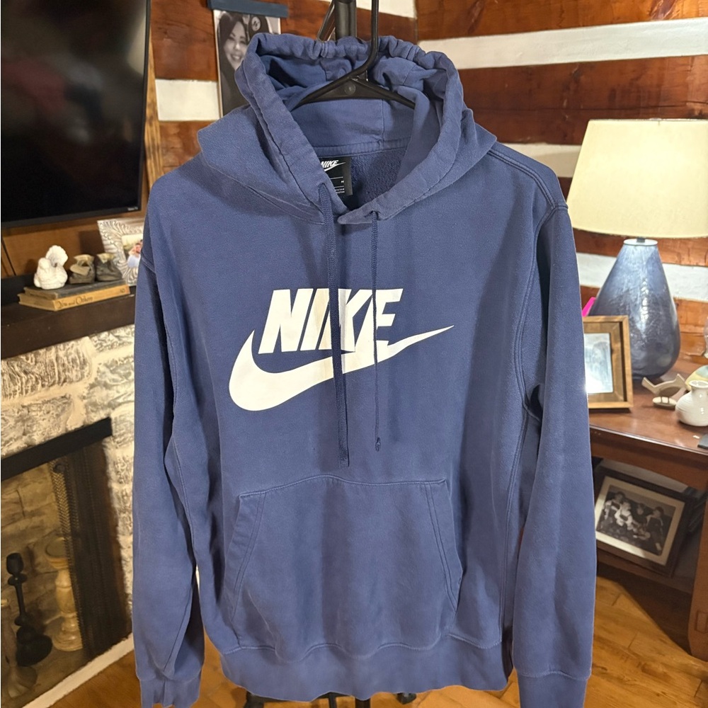 Nike Men's Hoodie in Blue‎ with White Logo